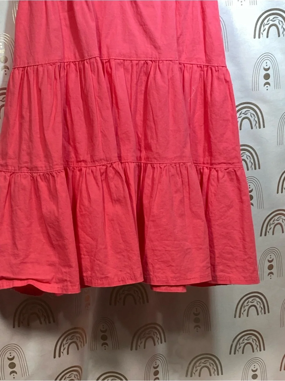 Mika Yoga Wear Coral Pink Tiered Dress with Rainbow Embroidery